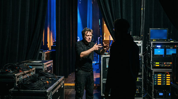 Live event tech team coordinating during a production
